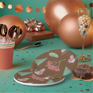 Birds, Sleds and Holly Christmas Paper Plate