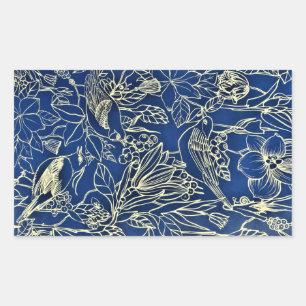 Birds Spring Floral Blossom Blue Glitter Rectangular Sticker