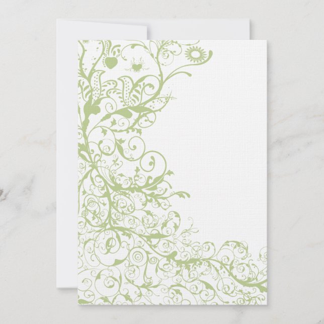Birds & Swirls Wedding Invites Green Hydrangea #28 (Front)
