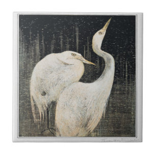Birds Two Egrets Victorian Art Tile