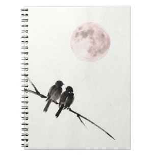 Birds Under Blush Moon Notebook