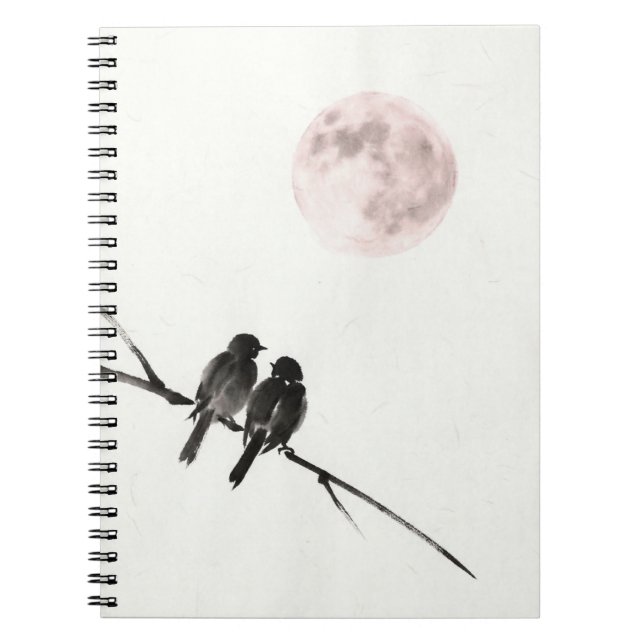 Birds Under Blush Moon Notebook (Front)