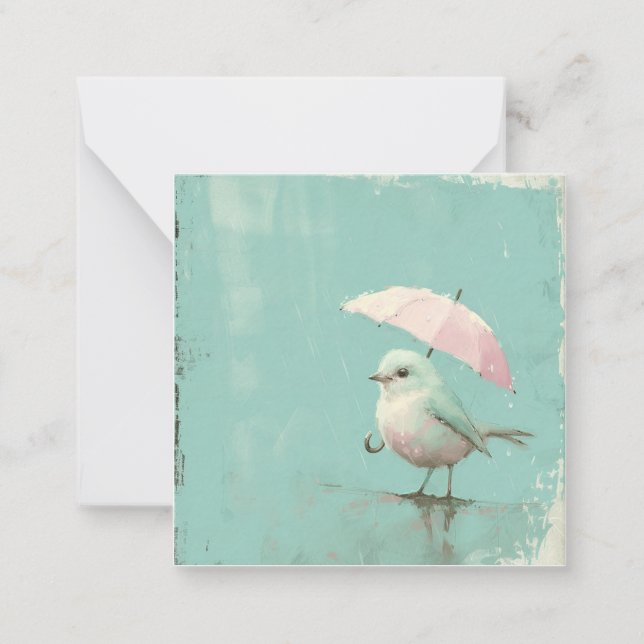 Birds Under Umbrellas: Cosy Greetings Card (Front)