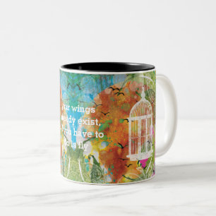 Birds Watercolor Painting with Perzonalized Quote  Two-Tone Coffee Mug