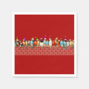 Birds Wearing Santa Hats Sitting on a Perch    Napkin