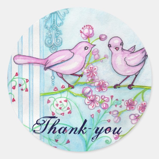 Birds Wedding Engagement Thank You Sticker (Front)