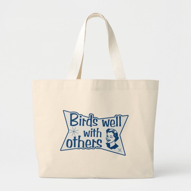 Birds Well With Others Large Tote Bag (Front)