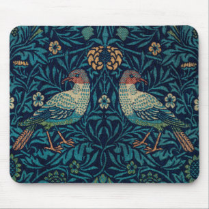 Birds William Morris. Blue animal vintage pattern  Mouse Mat