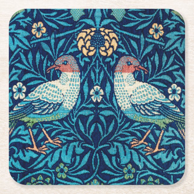 Birds, William Morris Square Paper Coaster (Front)