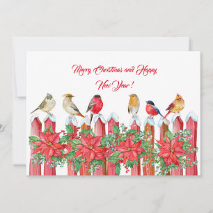 Birds Winter Christmas Watercolor  Holiday Card