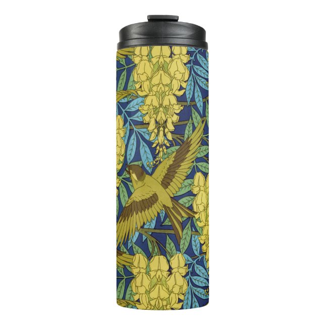 Birds & Wisteria Floral Art Nouveau Decorative Art Thermal Tumbler (Front)