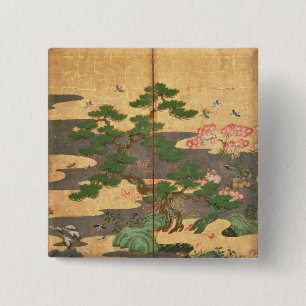 Birds with Autumn and Winter flowers 15 Cm Square Badge