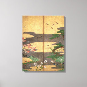 Birds with Autumn and Winter flowers Canvas Print