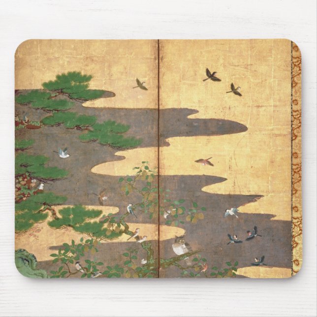 Birds with Autumn and Winter flowers Mouse Mat (Front)