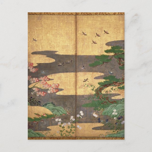 Birds with Autumn and Winter flowers Postcard (Front)