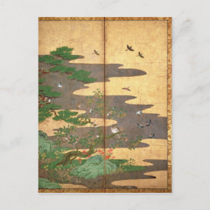 Birds with Autumn and Winter flowers Postcard