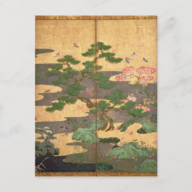 Birds with Autumn and Winter flowers Postcard (Front)