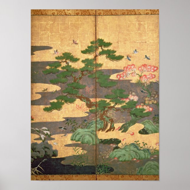 Birds with Autumn and Winter flowers Poster (Front)