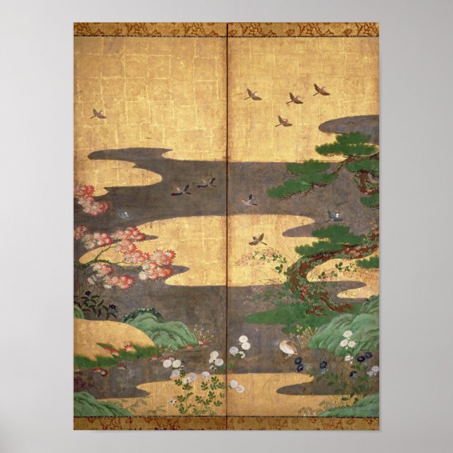 Birds with Autumn and Winter flowers Poster (Front)