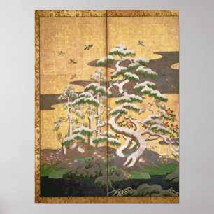 Birds with Autumn and Winter flowers Poster