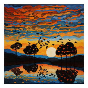 Birds with branch poster