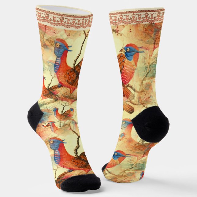 Birds with Faux Lace Trim  Socks (Angled)