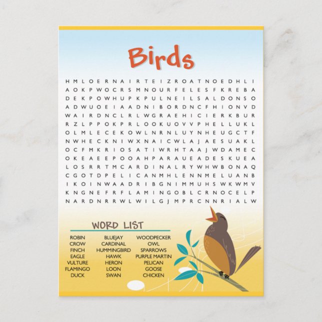 Birds Word Search Activity Card (Front)