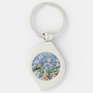 Birds yellow finch blooms  key ring