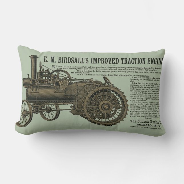Birdsall's Steam Traction Engine 1889 Farm Tractor Lumbar Cushion (Front)