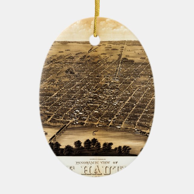 Birdseye map of Terre Haute (1880).jpg Ceramic Tree Decoration (Front)