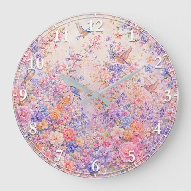 Birdsong Among Blossoms Large Clock (Front)