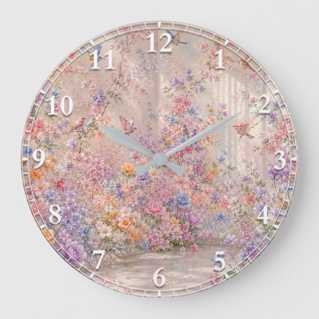 Birdsong Among Blossoms Large Clock (Front)
