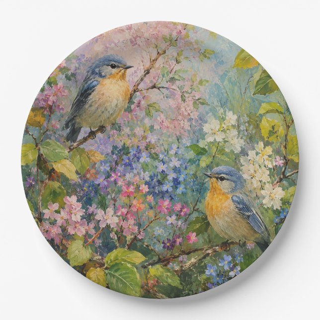 Birdsong Among Blossoms Paper Plate (Front)