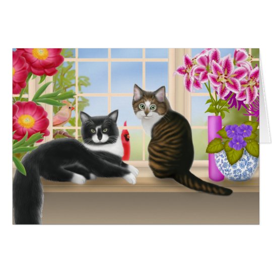 Birdwatching with Felix and Pansy Card