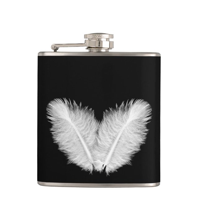 Birdy white feathers hip flask (Front)