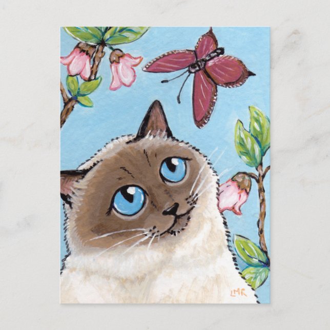 Birman Cat and Butterfly painting Postcard (Front)