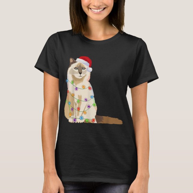 Birman Cat Christmas Lights Xmas Cat Lover Santa H T-Shirt (Front)