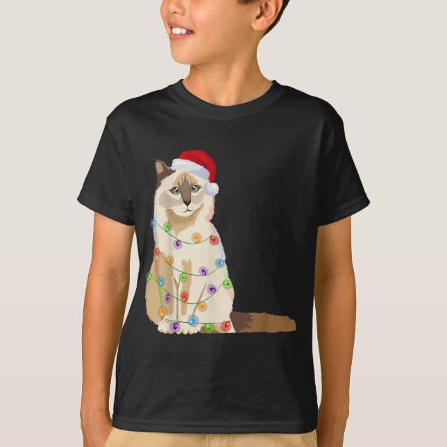 Birman Cat Christmas Lights Xmas Cat Lover Santa H T-Shirt (Front)