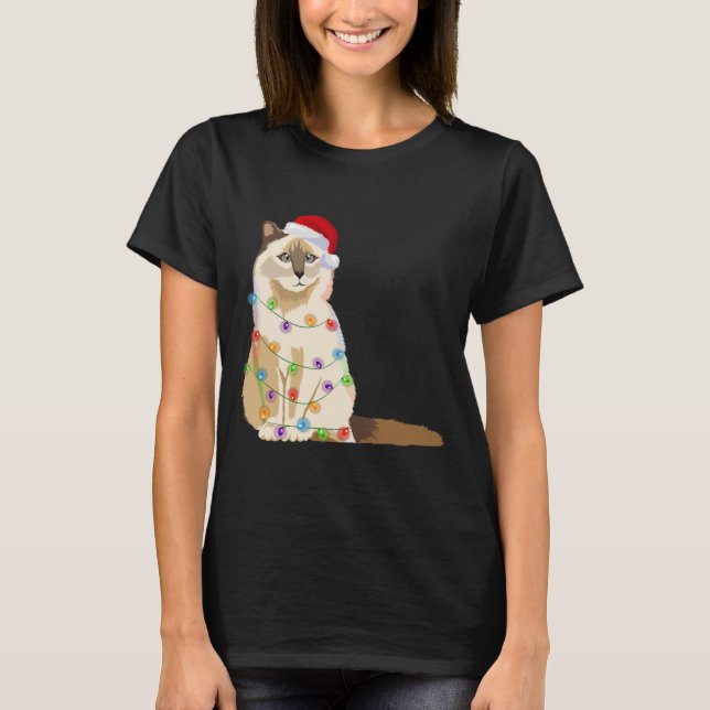 Birman Cat Christmas Lights Xmas Cat T-Shirt (Front)