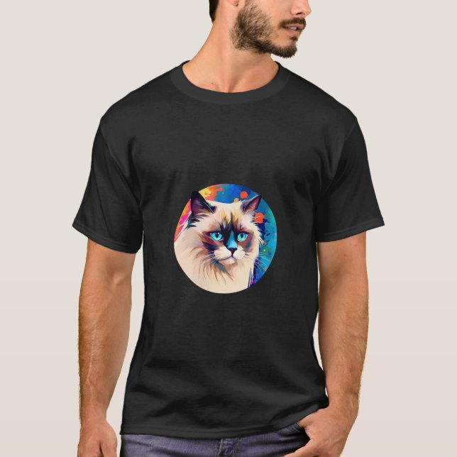 Birman Cat Colourful Art Love Cats V Neck T-Shirt (Front)