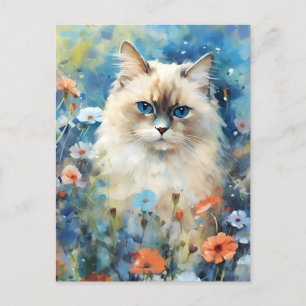 Birman Cat colourful watercolor artwork Postcard