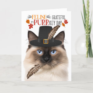 Birman Cat Feline Grateful for PURRkey Day Holiday Card