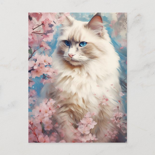 Birman Cat flowers Postcard (Front)