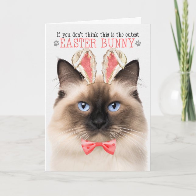Birman Cat in Bunny Ears for Easter Holiday Card (Front)