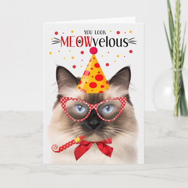 Birman Cat MEOWvelous Birthday Card (Front)
