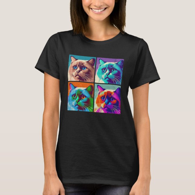 Birman Cat Pop Illustration Colorful Animal Women  T-Shirt (Front)