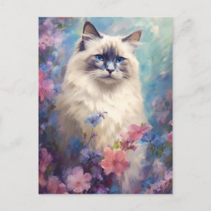 Birman Cat watercolor flowers Postcard