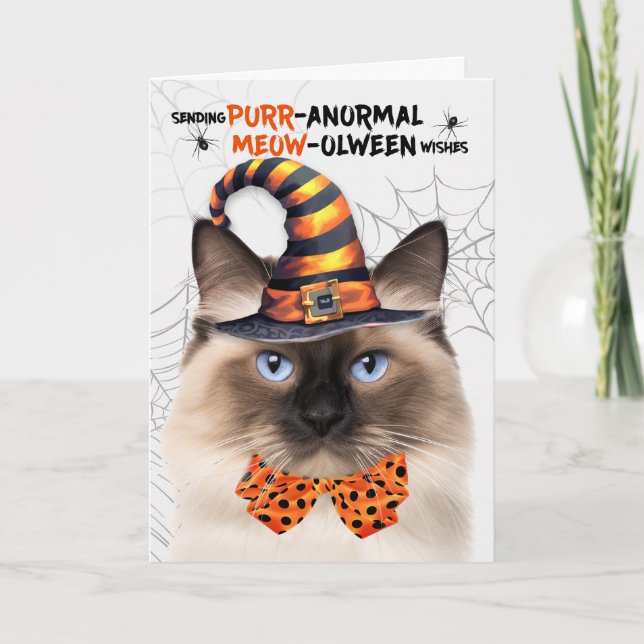 Birman Halloween Cat PURRanormal MEOWolween Holiday Card (Front)