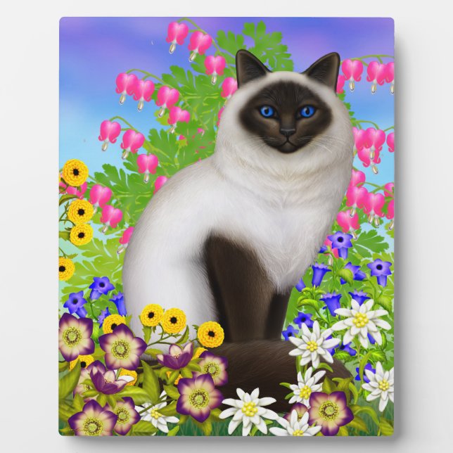 Birman Ragdoll Cat in Flowers Plaque (Front)
