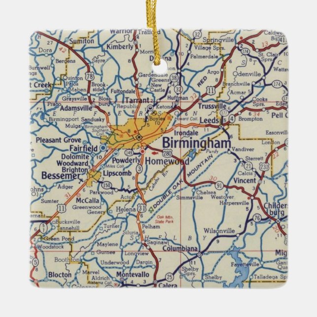 Birmingham Alabama Christmas ornament with map (Front)